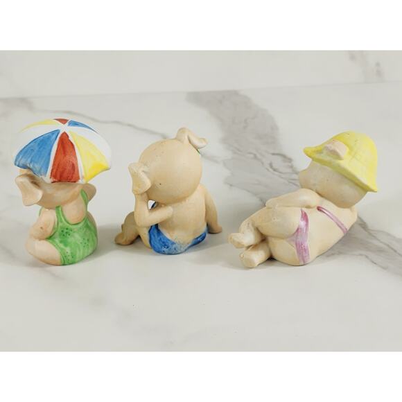 Enesco Pigs in Bikinis Mini Piggy Piglet Figurine 3" Ceramic 80s Pig Lover x3 - Picture 6 of 14